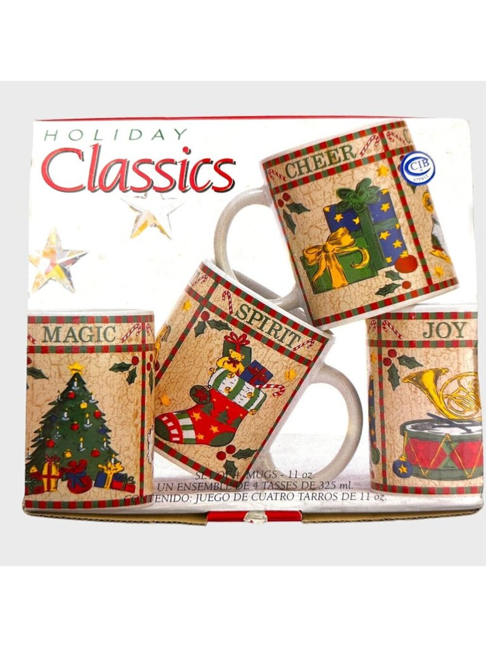 Signature Housewares Holiday Classics 11oz. Mugs (4) Joy Magic Spirit Cheer Box